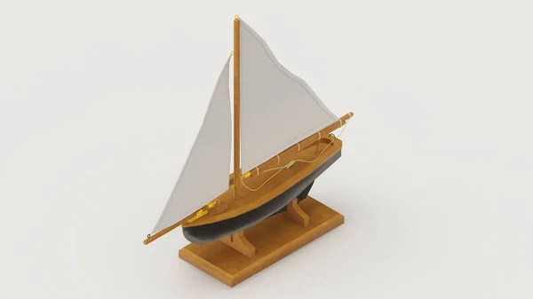 白い背景に隔離された帆船のプロトタイプモデルの3Dレンダリング — ストック写真