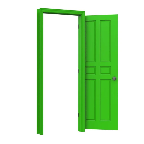 Zielony Otwarte Izolowane Drzwi Wewnętrzne Zamknięte Ilustracja Renderowania — Zdjęcie stockowe