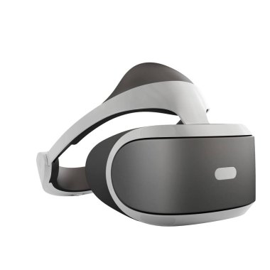 Beyaz arkaplanda izole edilmiş bir VR kulaklığın 3B görüntüleme