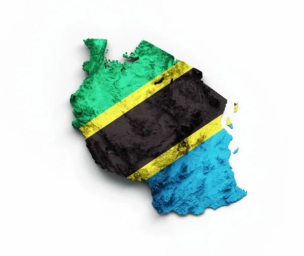 Illustration Tanzania Map Flag Shaded Relief Color Height Map White — Stock Photo, Image