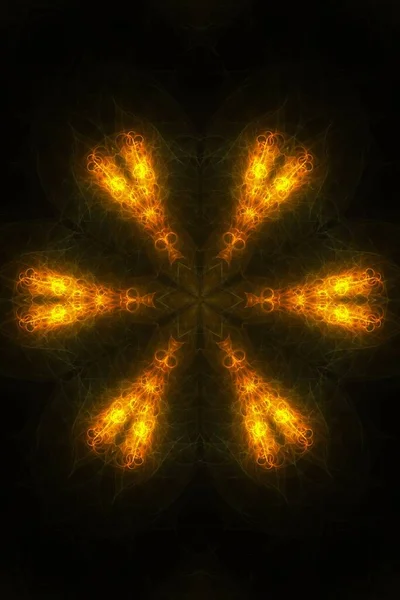 黒を背景に左右対称な形状の抽象的な明るい花火の背景 — ストック写真