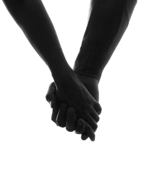 Uma Escala Cinza Vertical Par Mãos Dadas Conceito Amor — Fotografia de Stock