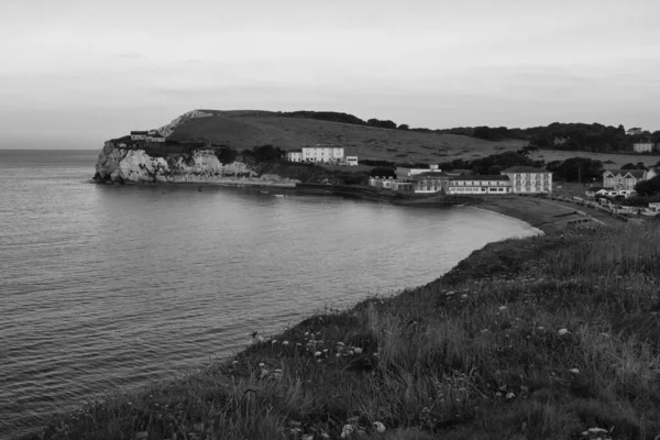 Uma Foto Escala Cinza Freshwater Bay Ponta Ocidental Ilha Wight — Fotografia de Stock