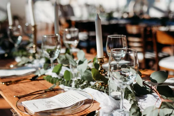 Closeup Decorated Wedding Table Restaurant — Stock Photo, Image