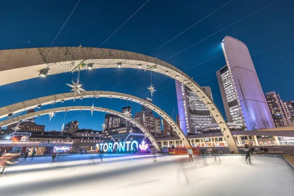 Торонто Зимой Вид Мэрию Вечером Голубой Час — стоковое фото