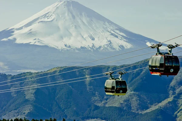 Arka Planda Iki Teleferik Var Açık Bir Günde Fuji Hakone — Stok fotoğraf