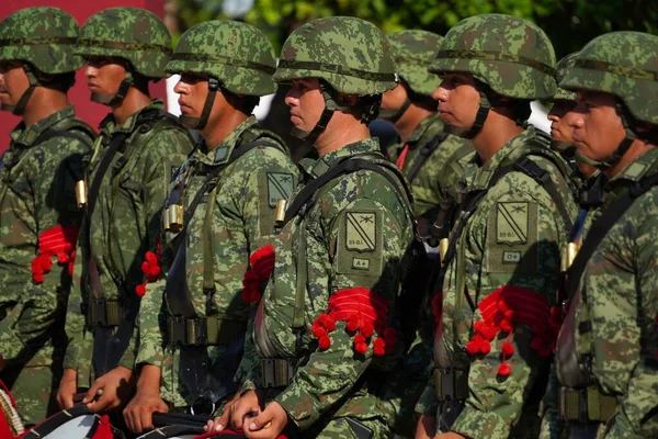 Meksykańscy Żołnierze Siły Zbrojne Podczas Ceremonii Obywatelskiej Dniu Flagi Meksyku — Zdjęcie stockowe