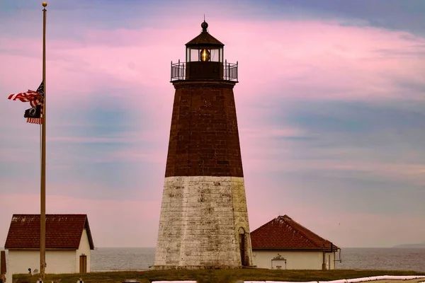 Beautiful Shot Point Judith Lighthouse Narragansett Rhode Island Sunset — Stock Photo, Image