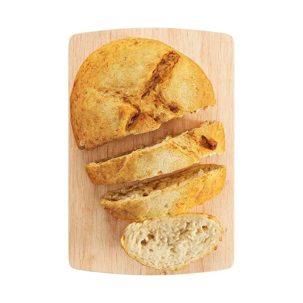 3D切面包在一块木板上 与白色背景隔离 — 图库照片