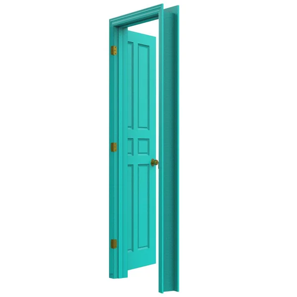 Jasnoniebieski Otwarte Izolowane Drzwi Wewnętrzne Zamknięte Ilustracja Renderowania — Zdjęcie stockowe