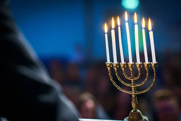 Seven Armed Menorah Isolated Blurred Background — Stock Photo, Image