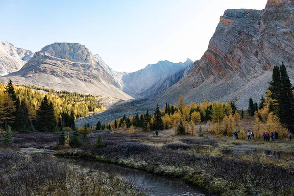 加拿大卡纳纳斯基斯Arethusa Cirque小径石山前的一条河流 — 图库照片