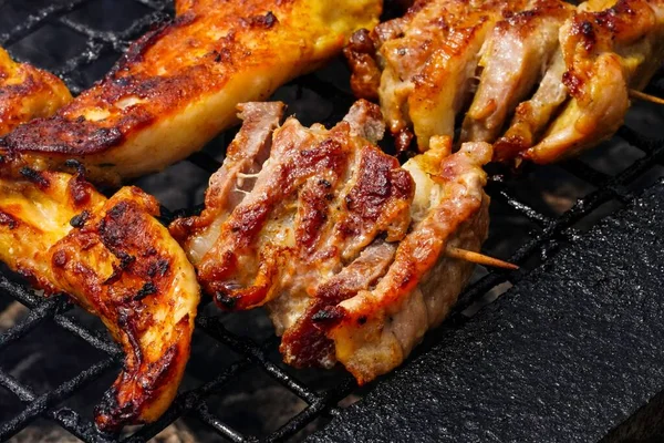 Ζεστό Νόστιμο Κρέας Μπάρμπεκιου Closeup — Φωτογραφία Αρχείου