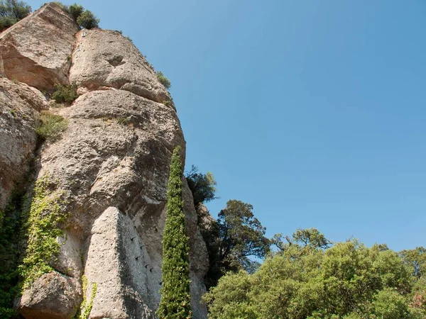 Una Hermosa Forma Inusual Una Montaña Con Árboles Verdes Montserrat — Foto de Stock