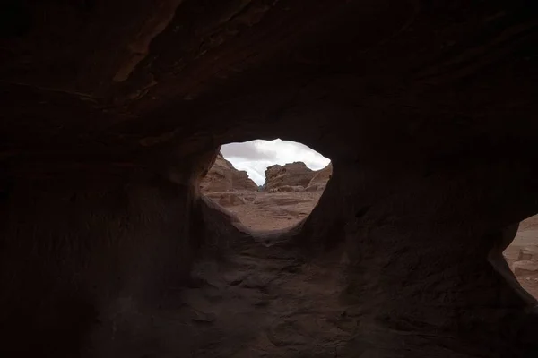 Une Vue Angle Bas Des Bâtiments Anciens Jordanie Petra — Photo