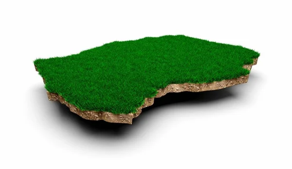 緑の芝生の3Dイラストが描かれたレソトの地図土地地質断面 — ストック写真