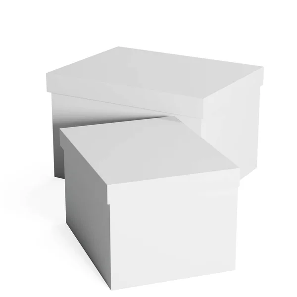 在白色背景上隔离的两个白色盒子的3D渲染说明 — 图库照片