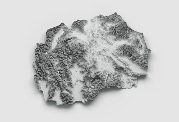 Šedá Stupnice Mapy Severní Makedonie Stínovaná Mapa Výšky Vlajky Bílém — Stock fotografie