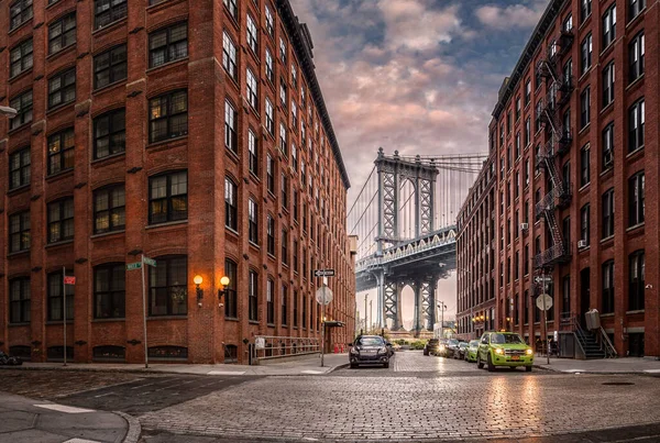 Μια Άποψη Της Γέφυρας Του Μπρούκλιν Στη Νέα Υόρκη Μανχάταν — Φωτογραφία Αρχείου