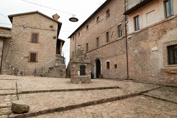 Hermoso Plano Callejones Históricos Piedra Con Edificios Antiguos Macerino Italia —  Fotos de Stock