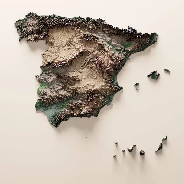 Рендеринг Карте Испании Изолирован Белом Фоне — стоковое фото