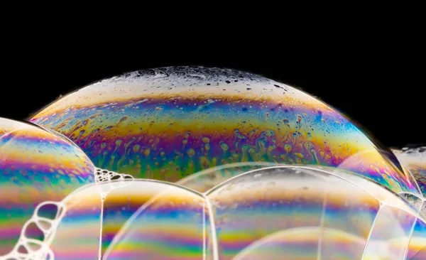 Макро Снимок Красочных Мыльных Пузырей Черном Фоне — стоковое фото