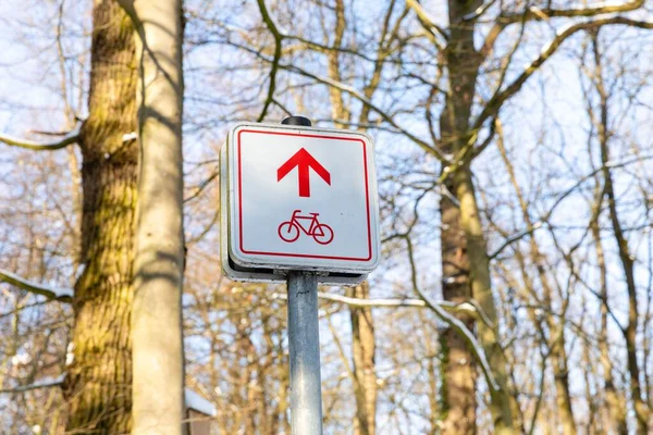 Closeup Cycling Route Sign Forest — Stock Photo, Image