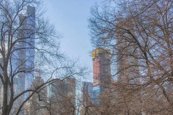 Uma Vista Panorâmica Arranha Céus Altos Edifícios Cidade Nova York — Fotografia de Stock