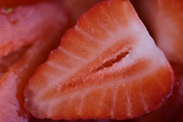 Closeup Slice Fresh Strawberries — Stock Photo, Image
