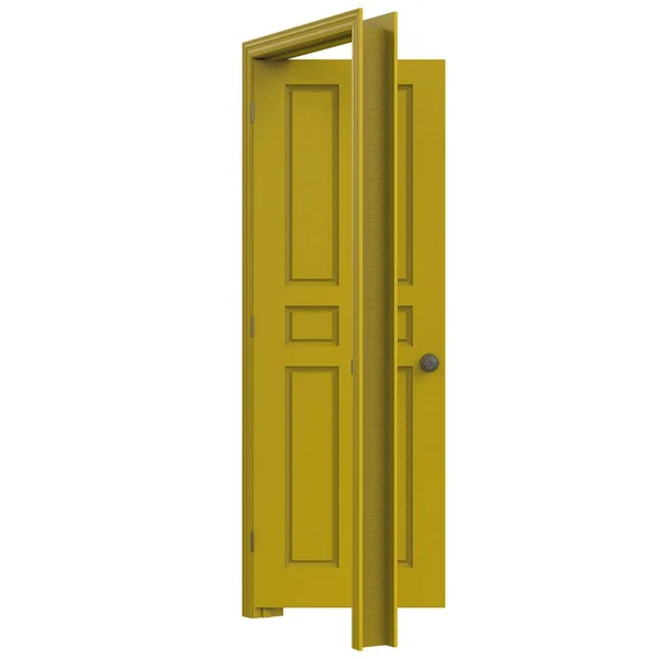 Žluté Otevřené Izolované Dveře Interiéru Zavřené Ilustrace Vykreslování — Stock fotografie