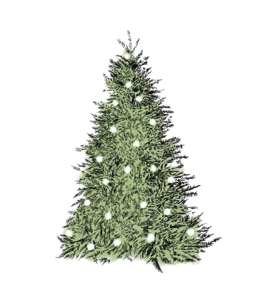 Zöld Karácsonyfa Fényekkel Díszített Karácsonyfa Örökzöld Lucfenyő Karácsonyra Dekoráció — Stock Fotó