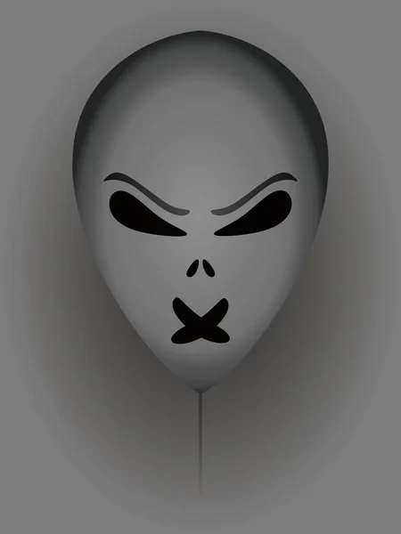 灰色の背景に隔離された気球上の邪悪なエイリアンの顔の垂直イラスト — ストック写真
