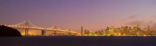 Panoramic Shot Oakland Bay Bridge Night — Stock Photo, Image