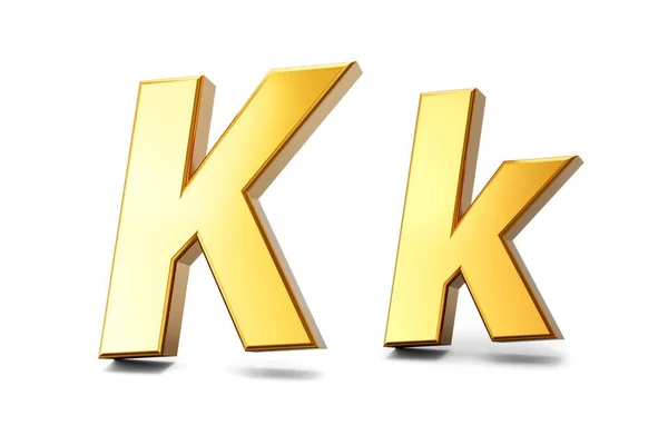 白い孤立した背景に金の金属で文字Kの3Dイラスト 資本と小さなK文字 — ストック写真