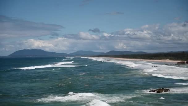 Φάρος Παραλία Στο Λιμάνι Macquarie Κύματα Τροχαίο — Αρχείο Βίντεο