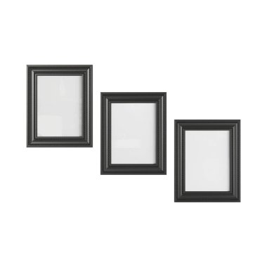 Beyaz arkaplanda izole edilmiş siyah fotoğraf çerçevelerinin üç boyutlu bir çizimi