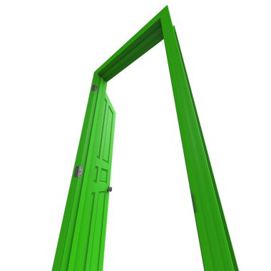 yeşil açık izole iç kapı kapalı 3d illüstrasyon oluşturma