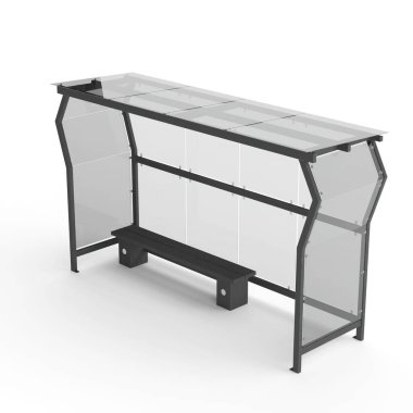 Beyaz arka planda izole edilmiş modern bir otobüs durağının 3 boyutlu bir çizimi