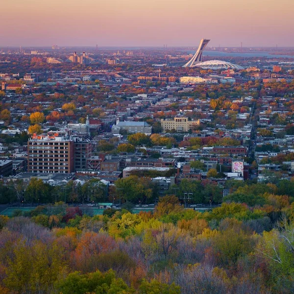Uma Vista Panorâmica Paisagem Urbana Montreal Quebec Canadá Pôr Sol — Fotografia de Stock
