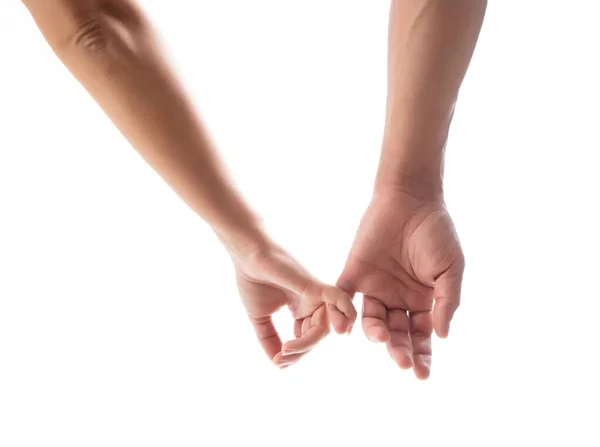 白い背景に手を取り合っているカップル 愛とサポートの概念 — ストック写真