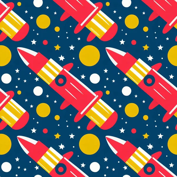 Patrón Sin Costuras Lindo Cohetes Dibujos Animados Que Vuelan Espacio — Foto de Stock