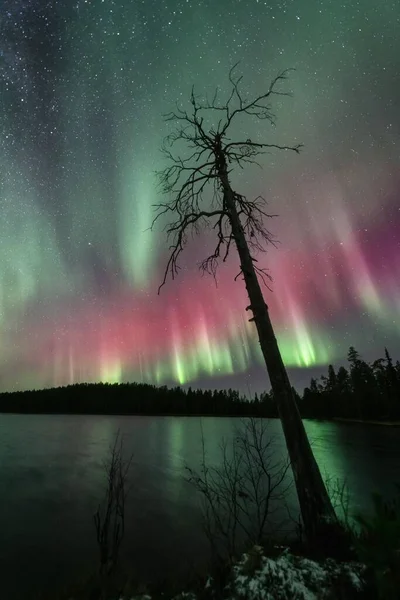 Dech Beroucí Výhled Severní Světla Nebo Polární Záři Laponsku Finsko — Stock fotografie