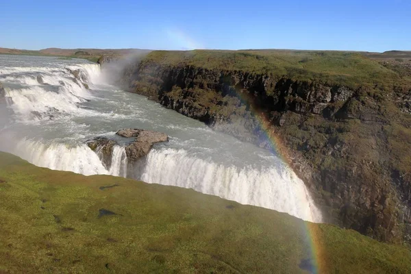 Una Hermosa Vista Cascada Gullfoss Con Arco Iris Islandia —  Fotos de Stock