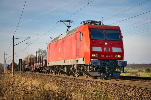 Uma Locomotiva Elétrica Classe 145 Bombardier Traxx Dirigindo Através Saarmund — Fotografia de Stock