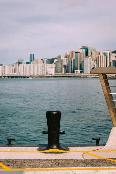 stock image A vertical shot from Kowloon overlooking Victoria Harbor on a clear day