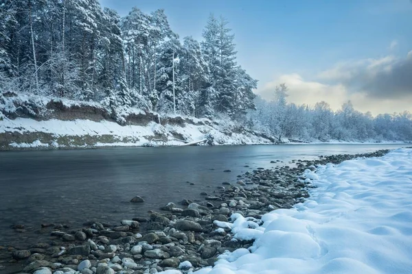 Isar Invierno Con Nieve Cerca Wolfratshausen Baviera Con Vistas Pupplinger —  Fotos de Stock