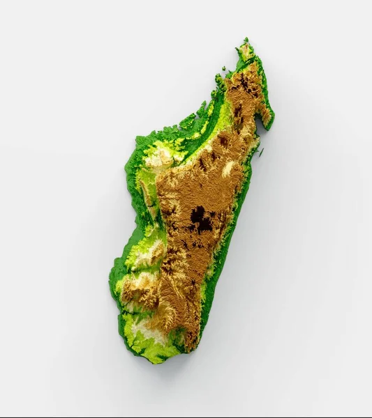 マダガスカル地図の3Dイラストシェードレリーフ色高さ地図白背景 — ストック写真