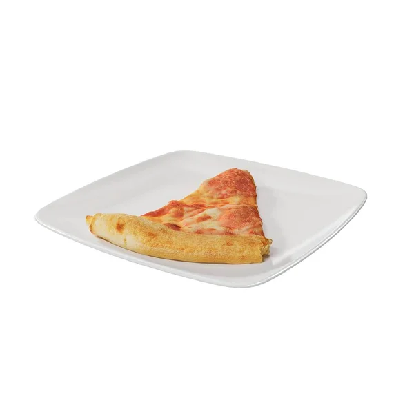 Eine Illustration Einer Scheibe Pizza Auf Einem Weißen Teller Isoliert — Stockfoto