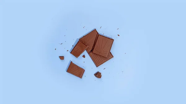 Eine Draufsicht Von Schokoladenstücken Auf Hellblauem Hintergrund — Stockfoto