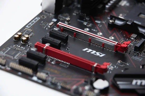 Closeup Msi Computer Motherboard Isolated White Background — Stock Photo, Image